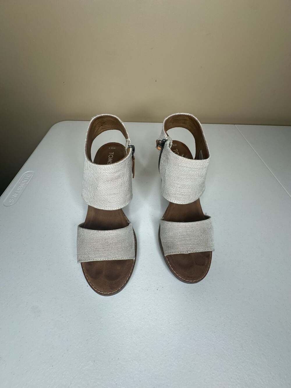 TOMS Majorca Cutout Sandal Size 8.5 Natural Canvas Block Heel